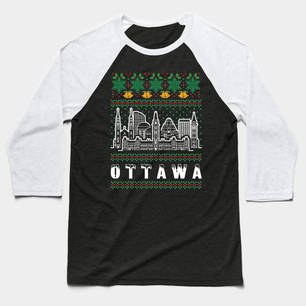 Ottawa Canada Ugly Christmas Baseball T-Shirt by travel2xplanet